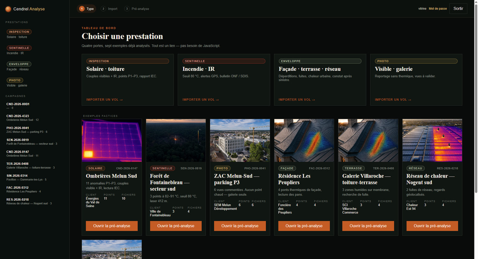 Tableau de bord du logiciel Cendrel Analyse